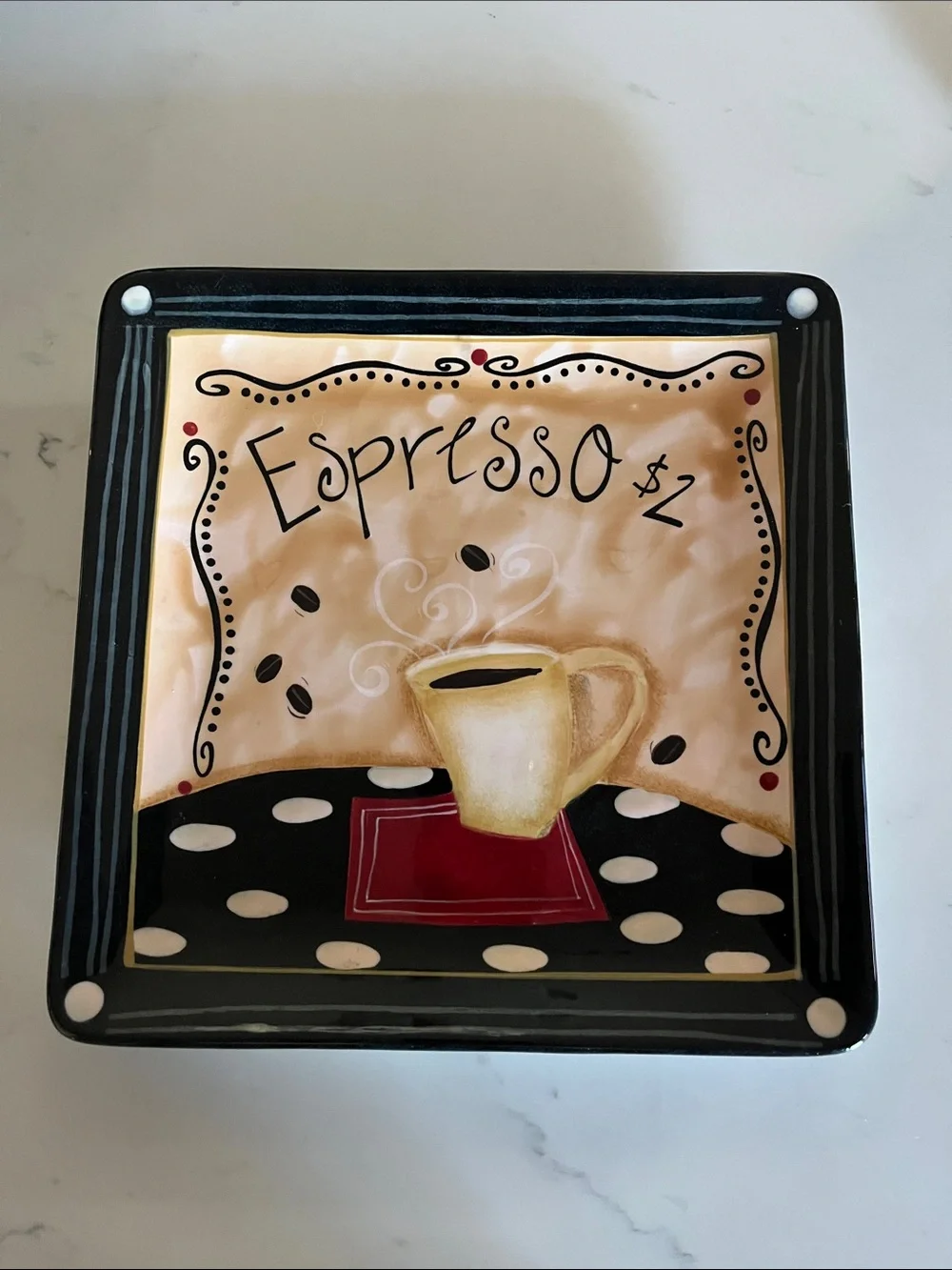 Espresso Decorative Ceramic Tray - Black and Cream